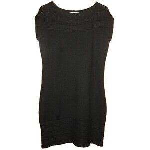 AB Studio Black Sleeveless Cable Knit Sweater Dress Sz L  Cozy GUC